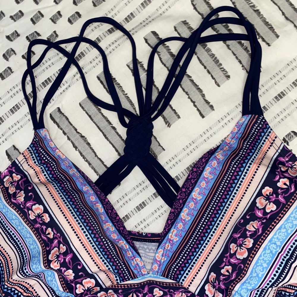 Blue floral stripe Maternity tankini